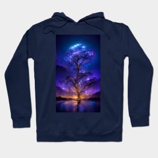 Tree of life glowing star like at night Hoodie